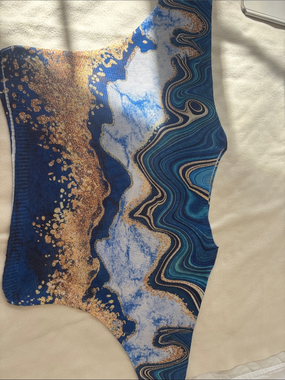 Abstract Blue & Gold Marble Knit Top